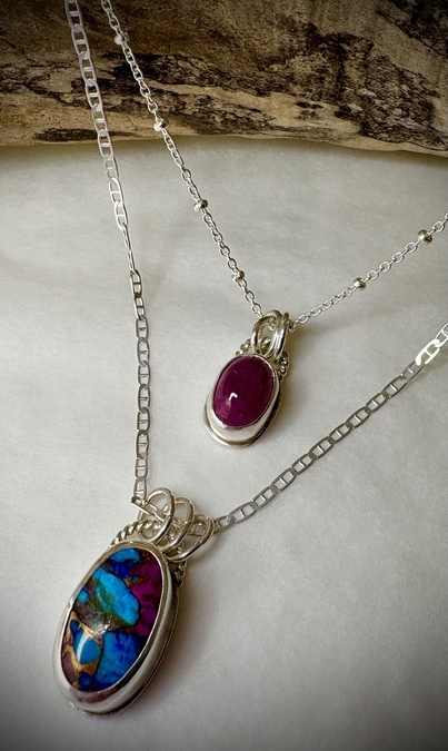 Natural Ruby and Purple Dahlia Kingsman Duo Necklace
