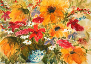 "Sunshine Flowers and Blue Vase"